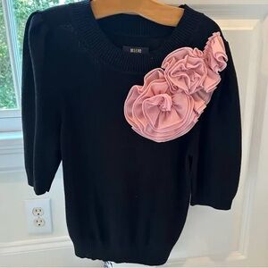Anthropologie Black and Pink Floral Crew Neck Sweater